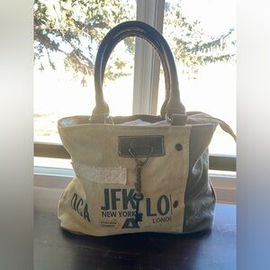 Myra Bag “Trendy" NY Vintage Canvas Handbag Genuine Leather Accents